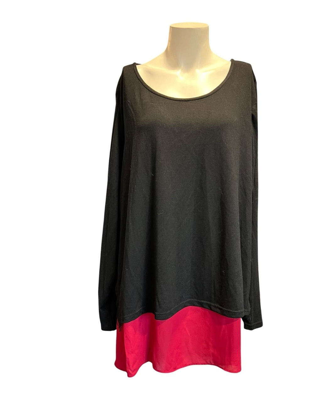 City Chic Black Long Sleeve Layered Top with  RedHem Size XXL